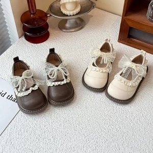 Giày bé gái đế mềm giày công chúa xuân thu bé gái phong cách mới Giày da phong cách Châu Âu g