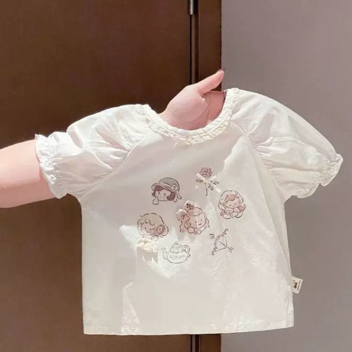 Girls Summer Short Sleeve T-shirt New Cartoon Cute Style Thin Breathable Baby Girl Puff Sleev