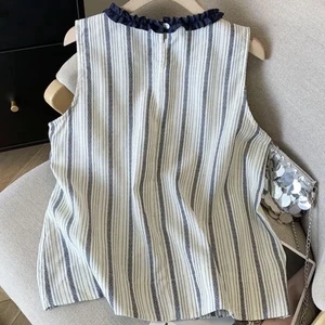 Design Ear Striped Sleeveless Shirt Vest Unique Good-looking Chic Shirt Top