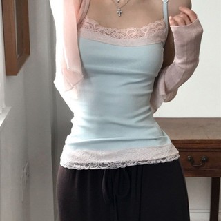 phong cách hàn quốc mùa hè phong cách mới viền ren màu sắc phù hợp với áo yếm nữ khí chất hàng đ