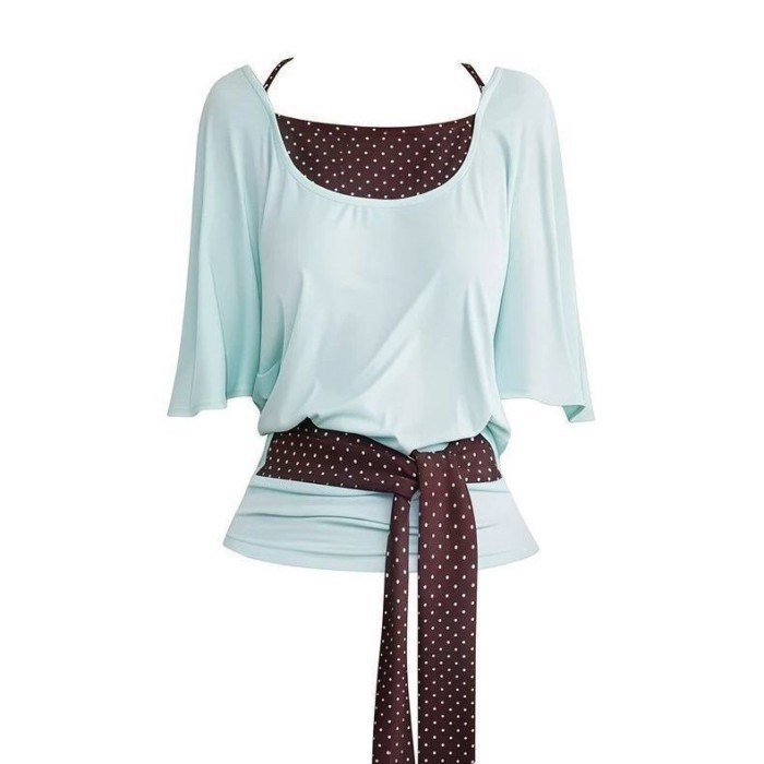 American Niche Fake Two-piece Polka-dot Halterneck Bat Sleeve Short-sleeved T-shirt Summer New H