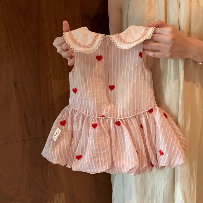 Girls Bud Child Baby Love Striped Pink Princess Dress Sundress