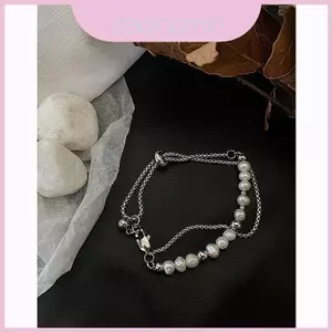 Vòng tay ngọc trai hai lớp dành cho nam và nữ với trang sức có thể điều chỉnh bằng thép titan