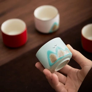Guochao Sáng Tạo Văn Hóa Wanli Jiangshan Gốm Trà Yuanshan Cốc Năm Màu Kung Fu Trà Hộp Quà Tặng Cốc Trà Quà Tặng Nhỏ [Bồi Thường Gói Bị hỏng]