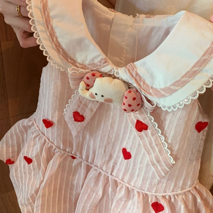 Girls Bud Child Baby Love Striped Pink Princess Dress Sundress