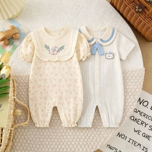 Bộ áo liền quần ngắn tay mỏng mùa hè nam nữ, hậu cung, áo liền quần, quần áo trẻ em mới kháng