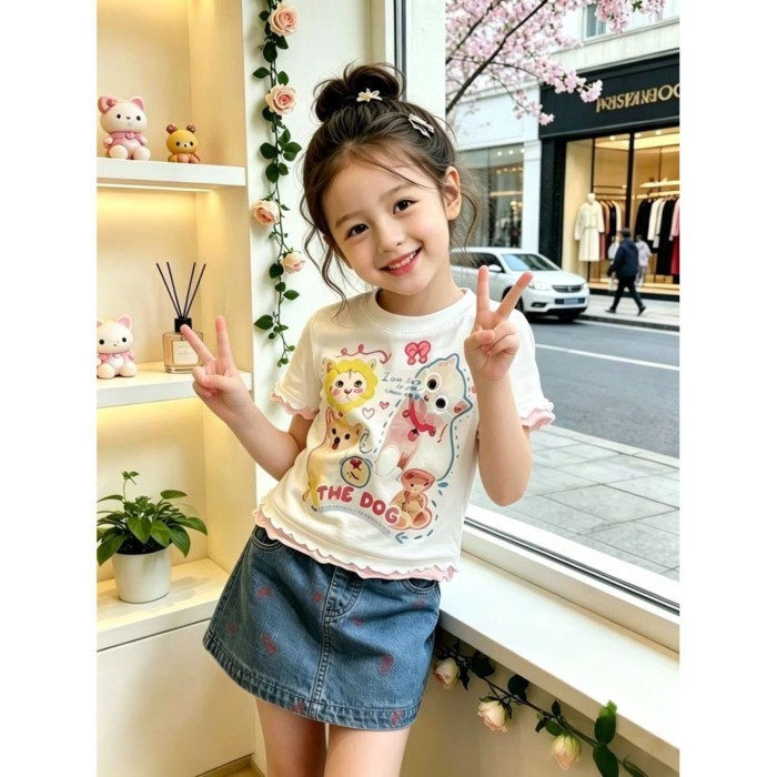 bé gái ngắn tay mùa hè trẻ em bé áo mỏng mới cho bé phong cách mùa hè nấm viền áo thun