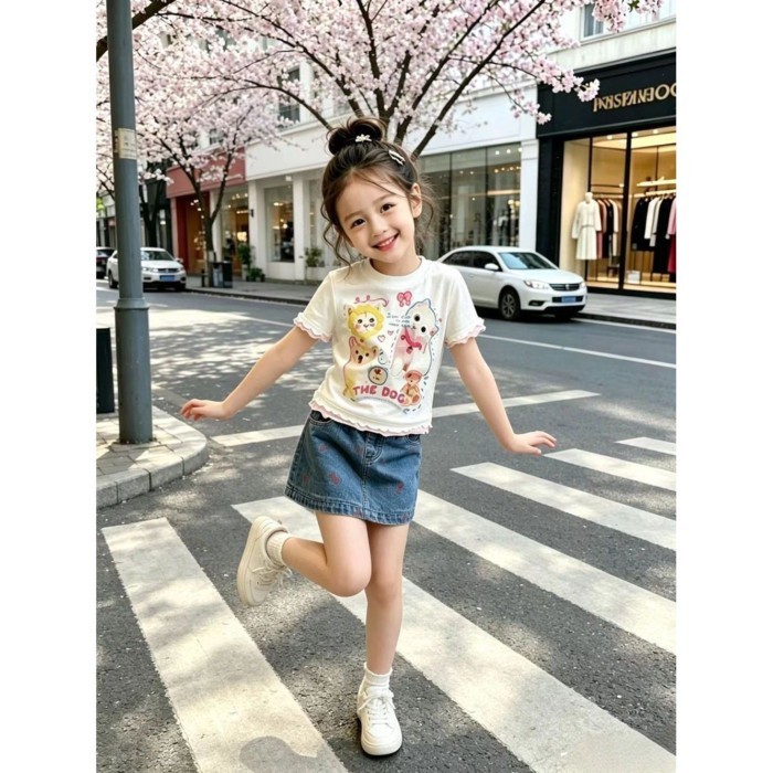 bé gái ngắn tay mùa hè trẻ em bé áo mỏng mới cho bé phong cách mùa hè nấm viền áo thun