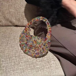 Exquisite, Compact, Light Luxury, Handmade Textured Beaded Mini Tote Bag, Sparkling Coin Lipstic