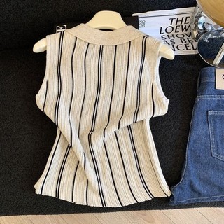 Áo Len Không Tay Sọc Màu Tương Phản Mùa Hè Nữ Phong Cách Mới Slim Fit Áo Cardigan