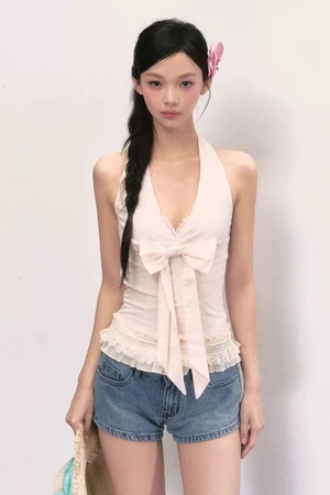 Áo dây cổ chữ V kiểu Pháp cho nữ mặc làm áo khoác ngoài, vest không tay cao cấp