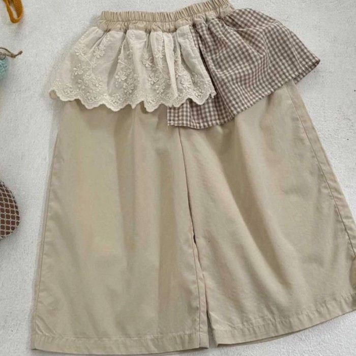 Girls Summer New Style Lace Korean Style Baby Girl Spliced butt Curtain Casual Pants Straight