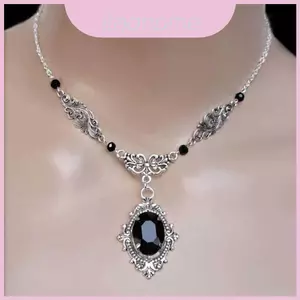 Vòng cổ Gothic Rose Victoria với đá quý thủy tinh màu đen dành cho nữ Phụ kiện Halloween