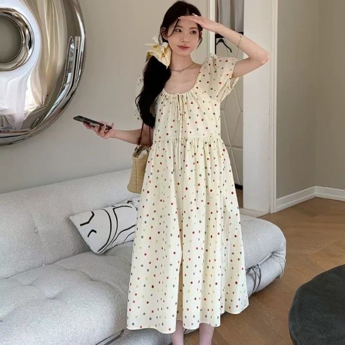 đồ bà bầu, váy bà bầu mùa hè, váy bà bầu chấm bi cao cấp phong cách ngọt ngào của Pháp, bộ đồ bà