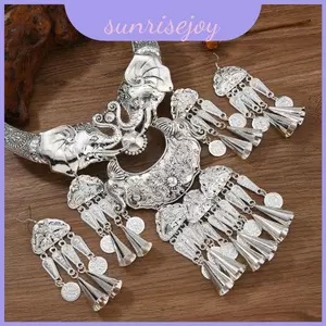 Dây chuyền mặt dây chuyền cổ điển hình voi bạc với nhiều lớp hợp kim hình học cho nữ