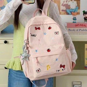 New Cute Cartoon Print Student Backpack Fashion Simple Popular Embroidered Stars Large Capacity