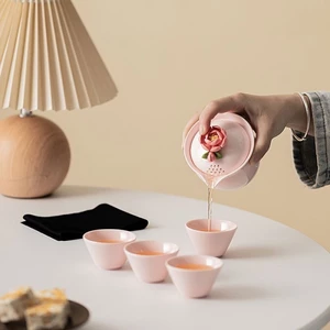 Bộ Trà Du Lịch Hoa Pinch Một Nồi Bốn Cốc Cốc Cốc Nhanh Cắm Trại Ngoài Trời Ấm Trà Trà Bảo Quản Di Động [Bồi Thường Gói Hư Hại]