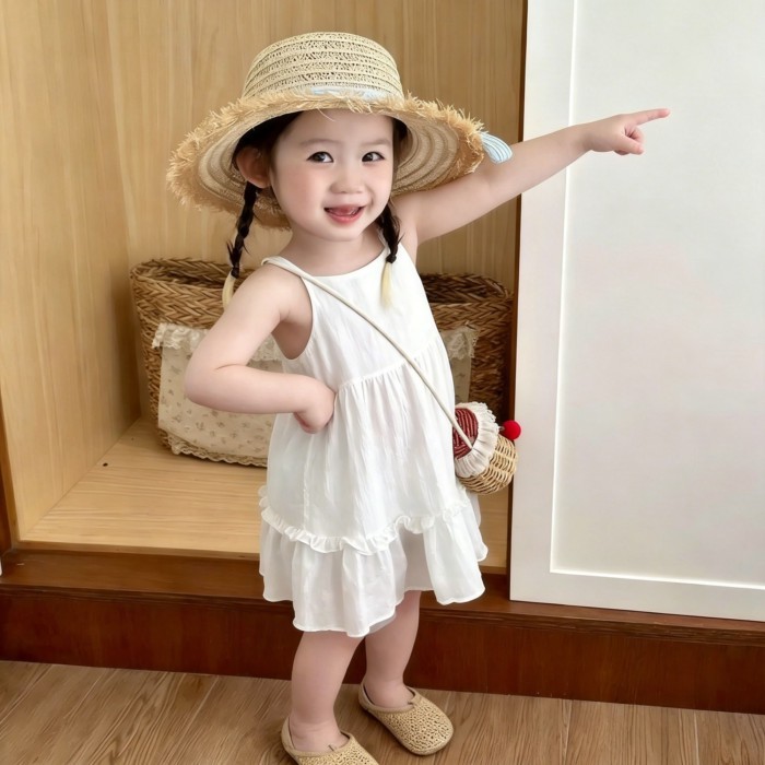 White Lace Ruffle Suspender Dress Girls Summer Dress Super Cute And Popular Style Small Fresh
