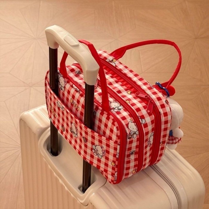 kitty Student Cosmetic Bag Portable Three-layer Large-capacity Partitioned Storage Travel Toil