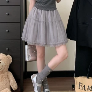 Mới Váy Lưới Xám Mùa Hè Váy Puff Cao Cấp Năm Điểm Để Giảm Tuổi Và Giảm Béo Váy Ngắn Gạc Váy Bánh