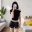 Đường phố mùa hè ngụy trang retro quần short denim mùa hè mới hot girl eo thấp bó sát giảm béo h