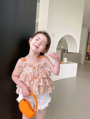 Quần áo mùa hè không tay dành cho bé gái búp bê phong cách Hàn Quốc Quần áo mùa hè trẻ em phong