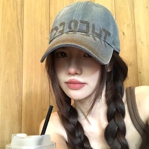 Korean Ins Trendy Retro American Letter Baseball Cap For Women With Wide Brim, Big Face, Small A