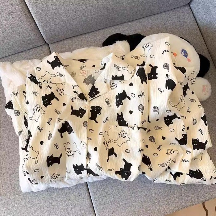 Bộ đồ ngủ cotton Yunduo cho nữ xuân thu quần dài tay mới hoạt hình dễ thương bộ quần áo ở nhà