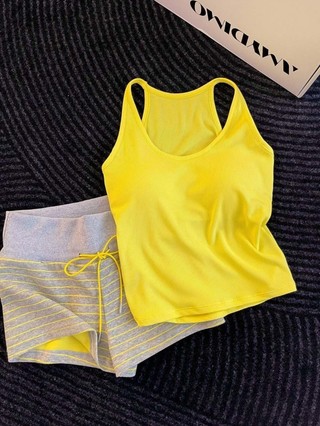 Yellow Striped Pajamas Women's Padded Vest Shorts Pure Desire Home Clothes Set Can Be Weared