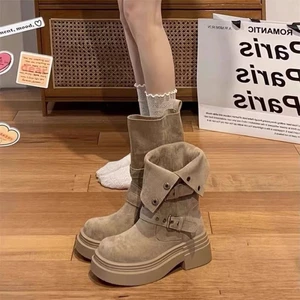 Thương hiệu Giày bốt Martin thời trang và đa năng Giày bốt ngắn kaki đế dày mới dành cho nữ