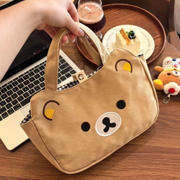 Rilakkuma Túi xách dễ thương nữ Nhật Bản hoạt hình túi vải đi lại túi đựng đồ ăn trưa mềm mại