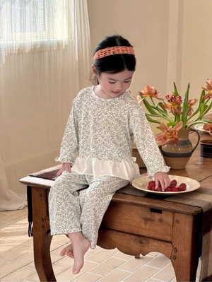 Xia Shangxinsen Bộ quần áo mặc ở nhà bằng sợi tre dễ thương phong cách Hàn Quốc Quần áo ở nhà ch