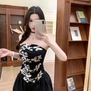 áo ống bướm đính sequin thiết kế viền không đều có miếng đệm ngực cho hot girl mặc áo ngoài gợi