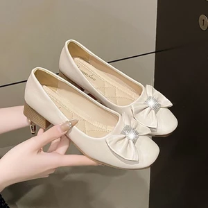 Mary Jane Women's Soft Leather Square Toe Light High Heels Professional Work Shoes Thick Heel