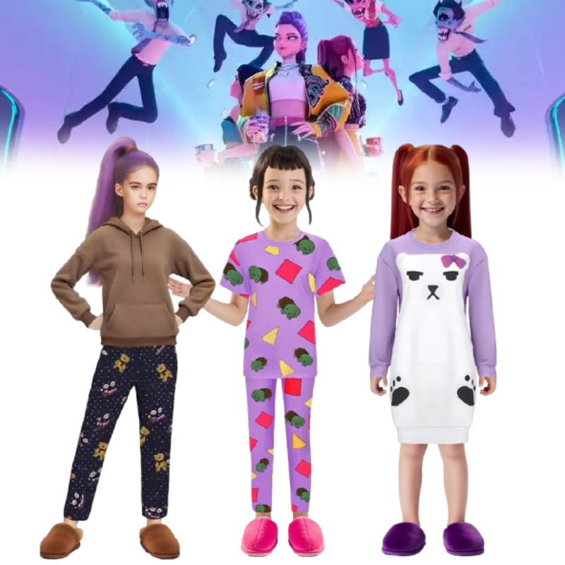 Bộ cosplay pyjama Kpop Demon Hunters Rumi Mira Zoey cho trẻ em, chất liệu polyester, phù hợp dự tiệc và chơi