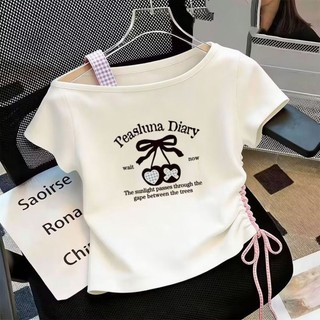 Áo thun lệch vai ngắn tay kiểu dáng mùa hè thời trang dành cho bé gái và bé gái