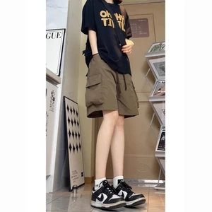 Quần Shorts Nữ Mùa Hè Mỏng Mặc Bên Ngoài Bao Da Da Cắt Thẳng Quần Mỹ Ống Rộng Cá Tính Trung Bình