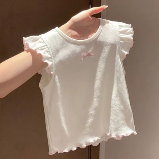 Áo thun tay bay bé gái mùa hè cổ tròn nơ thời trang áo vest ngọt ngào và dễ thương