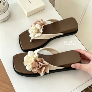 Flower Flip-flops For Women's Summer Outer Wear New Fashion Wedge Heel Thick-soled Non-slip Beac