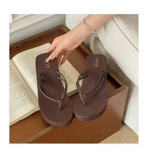Korean Thin Straps, Non-slip Outer Wear, Versatile Wedge Heels, 5cm High, Thick-soled Flip-flops