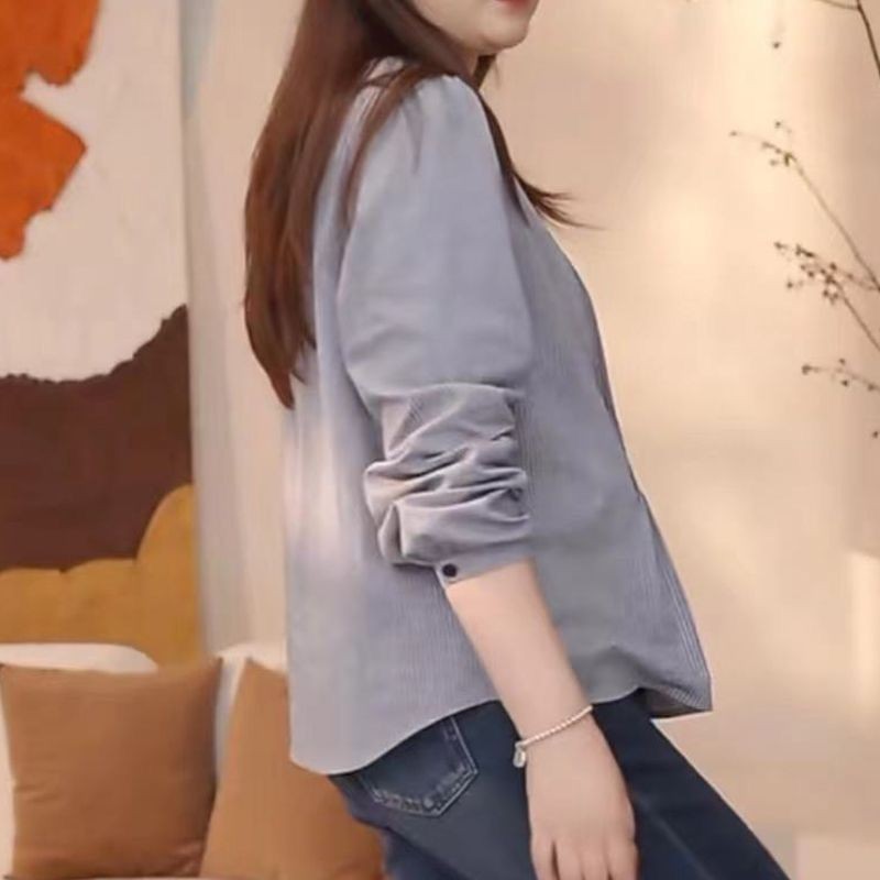 Lan - Áo sơ mi nữ form ôm, tay dài sọc, thời trang cho mẹ trung niên