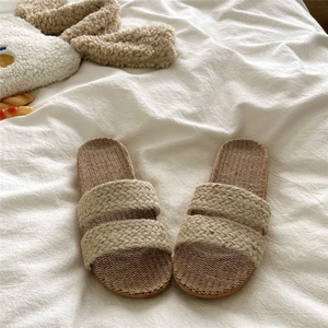 Rơm Linen Áo khoác ngoài thoáng khí Dép đi biển Dép đi trong nhà mùa hè dành cho nữ