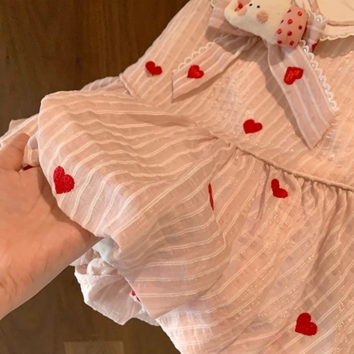 Girls Bud Child Baby Love Striped Pink Princess Dress Sundress