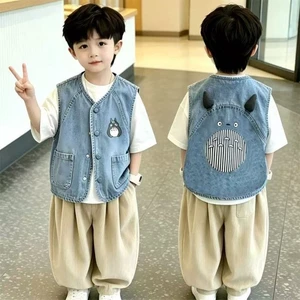 Áo vest denim bé trai và bé gái, thời trang và đa năng, áo khoác ngoài thường ngày, phong cách m