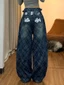 American Retro Design Pleated Plaid Jeans, Lazy And Loose Scimitar Pants