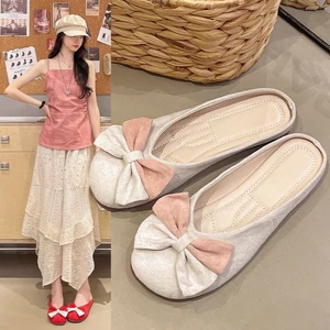 Flat Round Toe Shoes For Women, Comfortable Shallow Mouth, Big Bow, Sweet Soft Bottom Beanie Sho