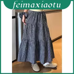 Váy Midi Cotton pha trộn kẻ sọc có lưng cao và xếp nếp cho nữ thời trang thường ngày