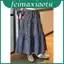 Váy Midi Cotton pha trộn kẻ sọc có lưng cao và xếp nếp cho nữ thời trang thường ngày