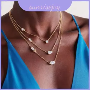 Dây chuyền mặt dây chuyền Zircon đôi hình dạng độc đáo bằng thép không gỉ và vàng cho nữ
