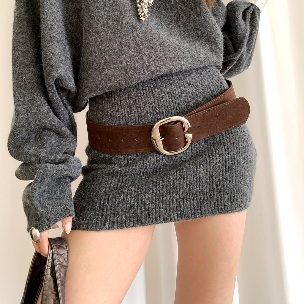Thắt lưng nữ cao cấp họa tiết nỉ da lộn, đai rộng, phù hợp váy và quần jeans